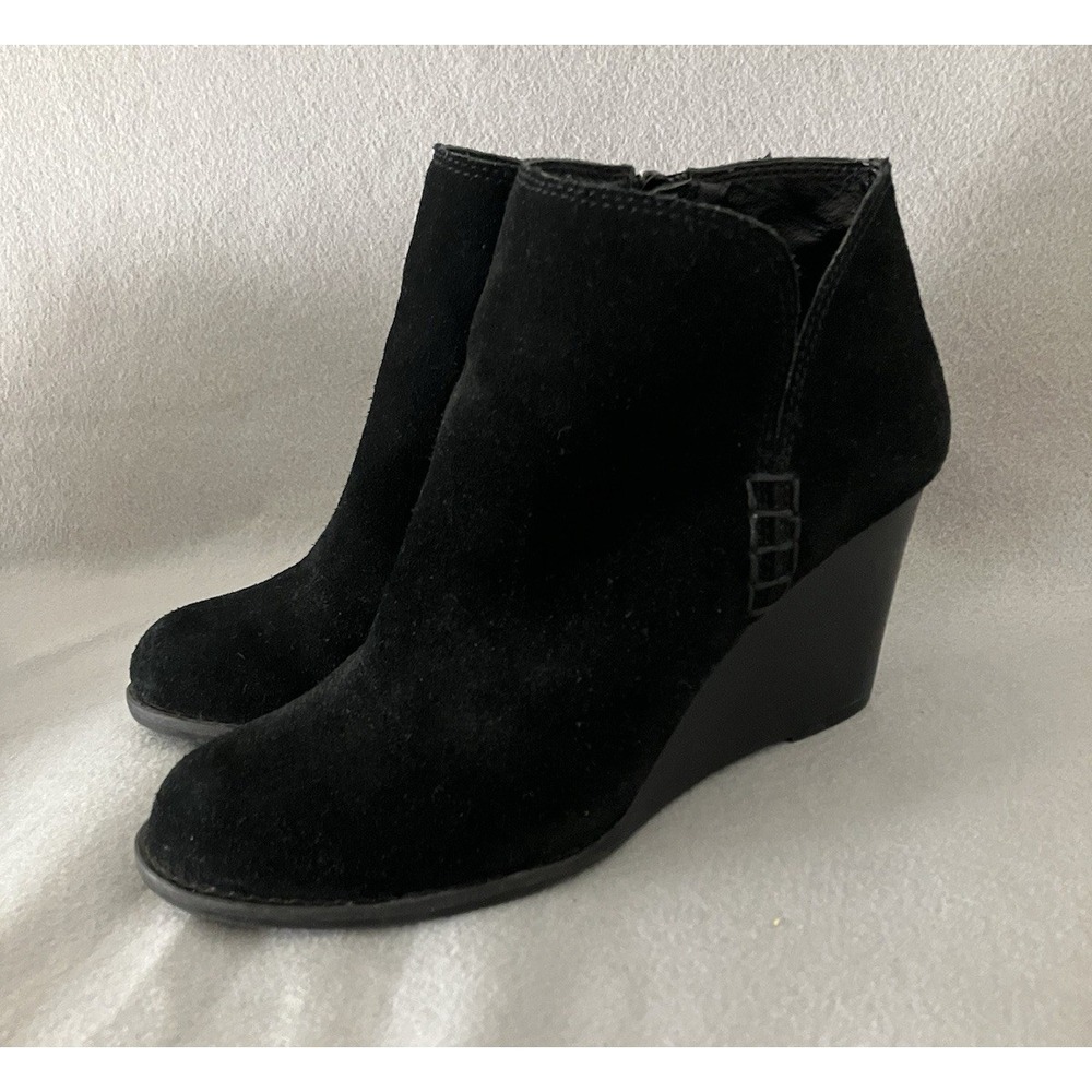 Lucky Brand LK-YIMME Black Suede Leather Side Zipper Ankle Booties Women's 6.5